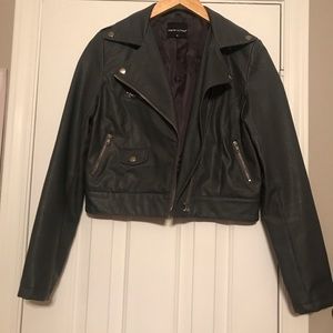 Short in length grey faux leather jacket